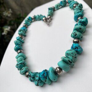 Genuine Old Mine Kingman Turquoise Necklace,Creamy mix—Robin's Egg,Sky Blue 17”